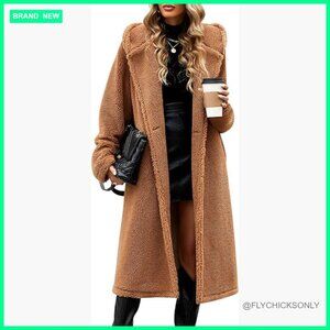 Faux Fur Lined Fleece Hooded Coat Oversize Long Cardigan Jacket